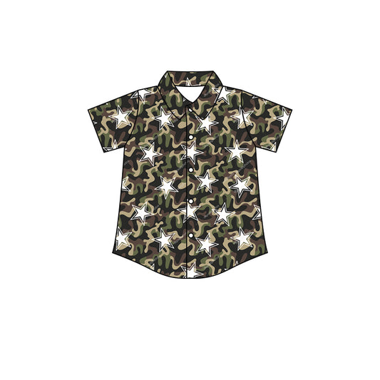 (Pre-order)BT0493 Green Camo Star Print Boys Buutons Tee Shirts Top