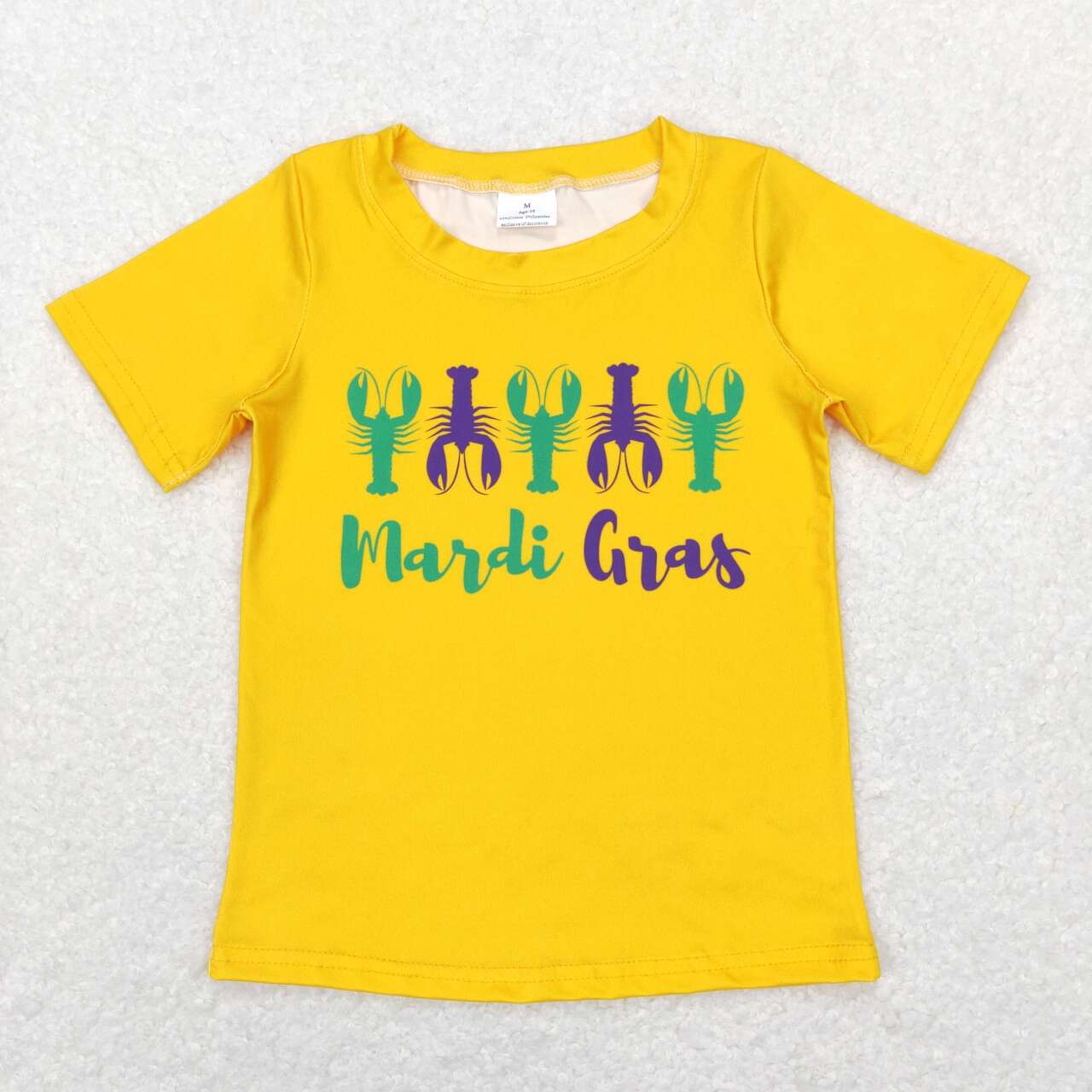 BT0502 Yellow Crayfish Print Kids Mardi Gras Tee Shirts Top