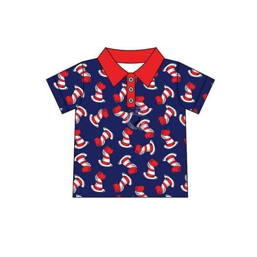 (Pre-order)BT0513 Red Hat Dr.Reading Print Boys Polo Tee Shirts Top