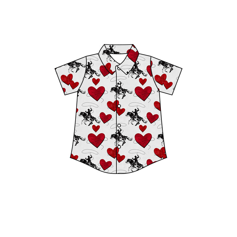 (Pre-order)BT0551 Rodeo Heart Print Boys Valentine's Tee Shirts Top