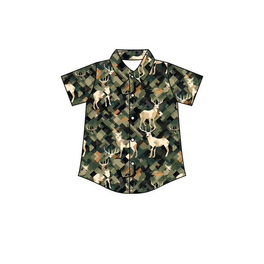 (Pre-order)BT0552 Green Camo Deer Print Boys Tee Shirts Top