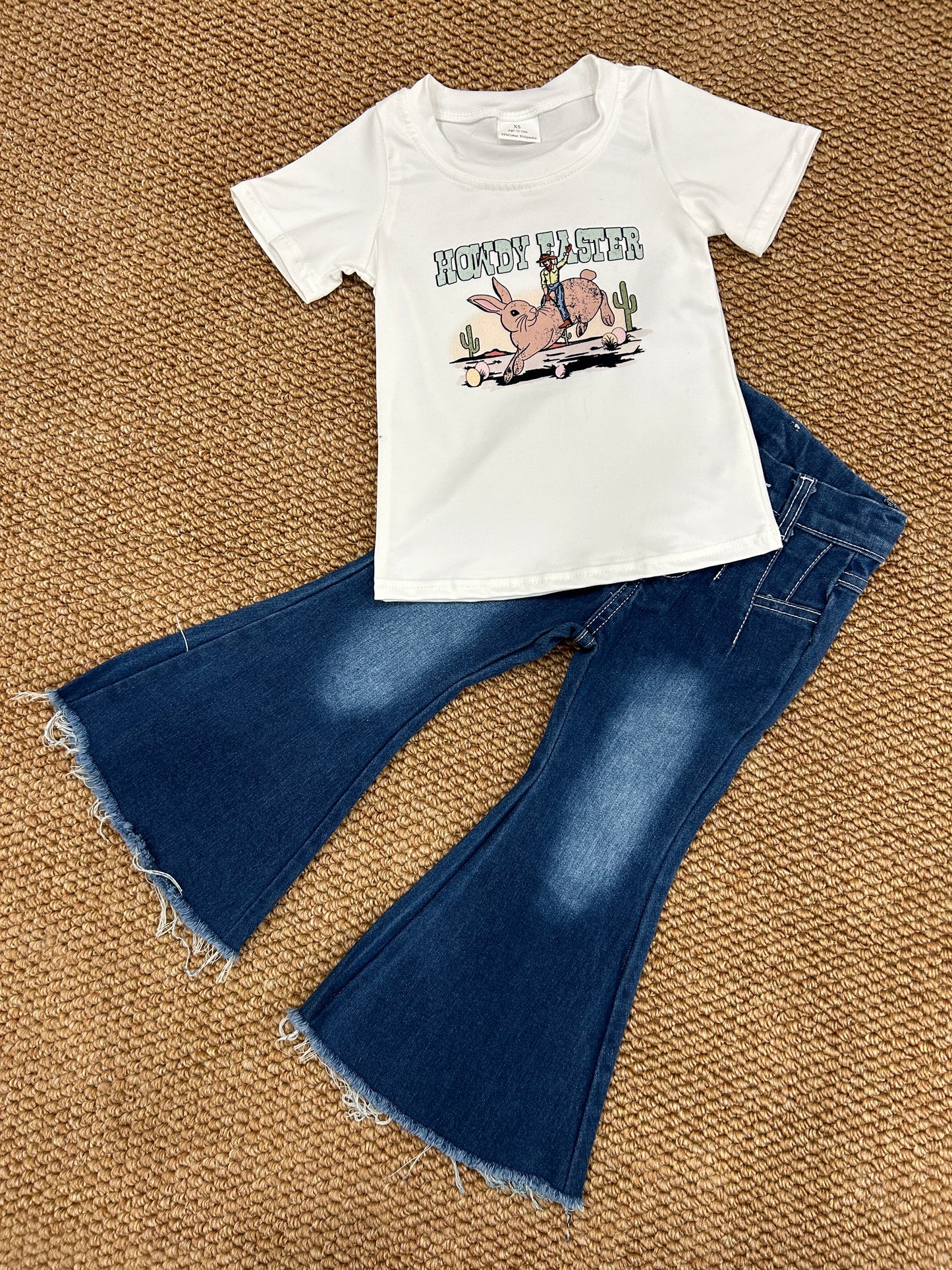 BT0559+P0457 Howdy Cowboy Top Blue Denim Bell Jeans Girls Easter Clothes Set