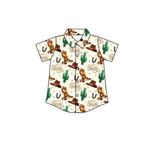 (Pre-order)Bt0579  Howdy Boots Hat Print Boys Tee Shirts Top