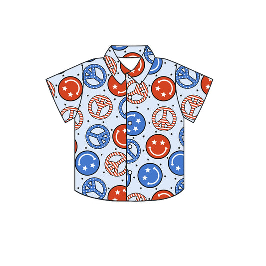 (Pre-order)Bt0588  Smiling Face Print Boys 4th of July Tee Shirts Top