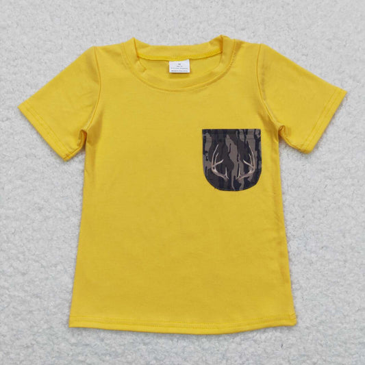 BT0604  Yellow Camo Deer Pocket Boys Summer Tee Shirts Top
