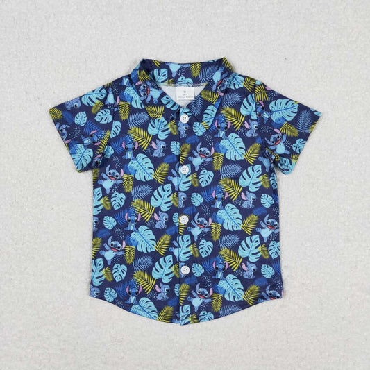 BT0608  Cartoon Animals Blue Print Boys Summer Tee Shirts Top