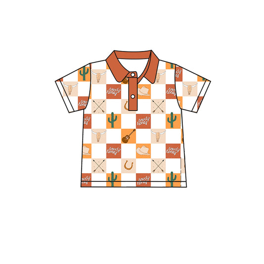 (Pre-order)BT0636 Western Print Boys Summer Polo Tee Shirts Top