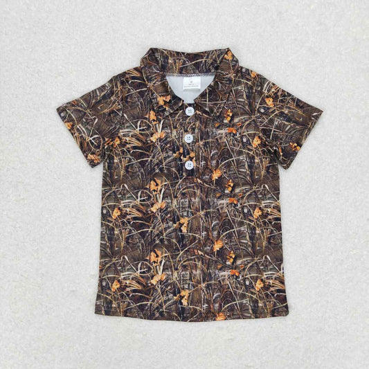 BT0639  Grasses Camo Print Boys Summer Polo Tee Shirts Top
