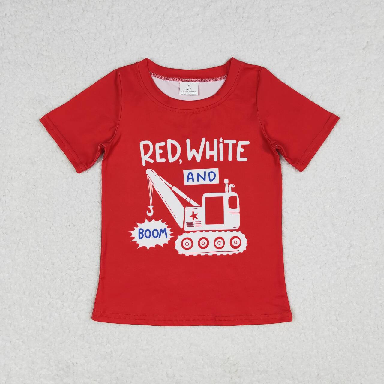 BT0652  Construction Red Print Boys Summer Tee Shirts Top