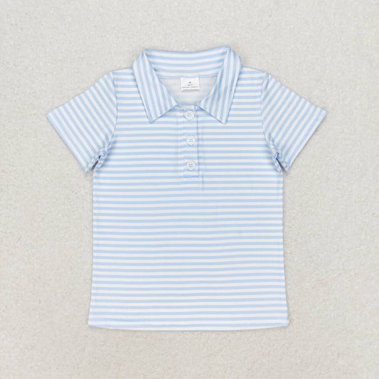 BT0653  Blue Stripes Print Boys Summer Polo Tee Shirts Top