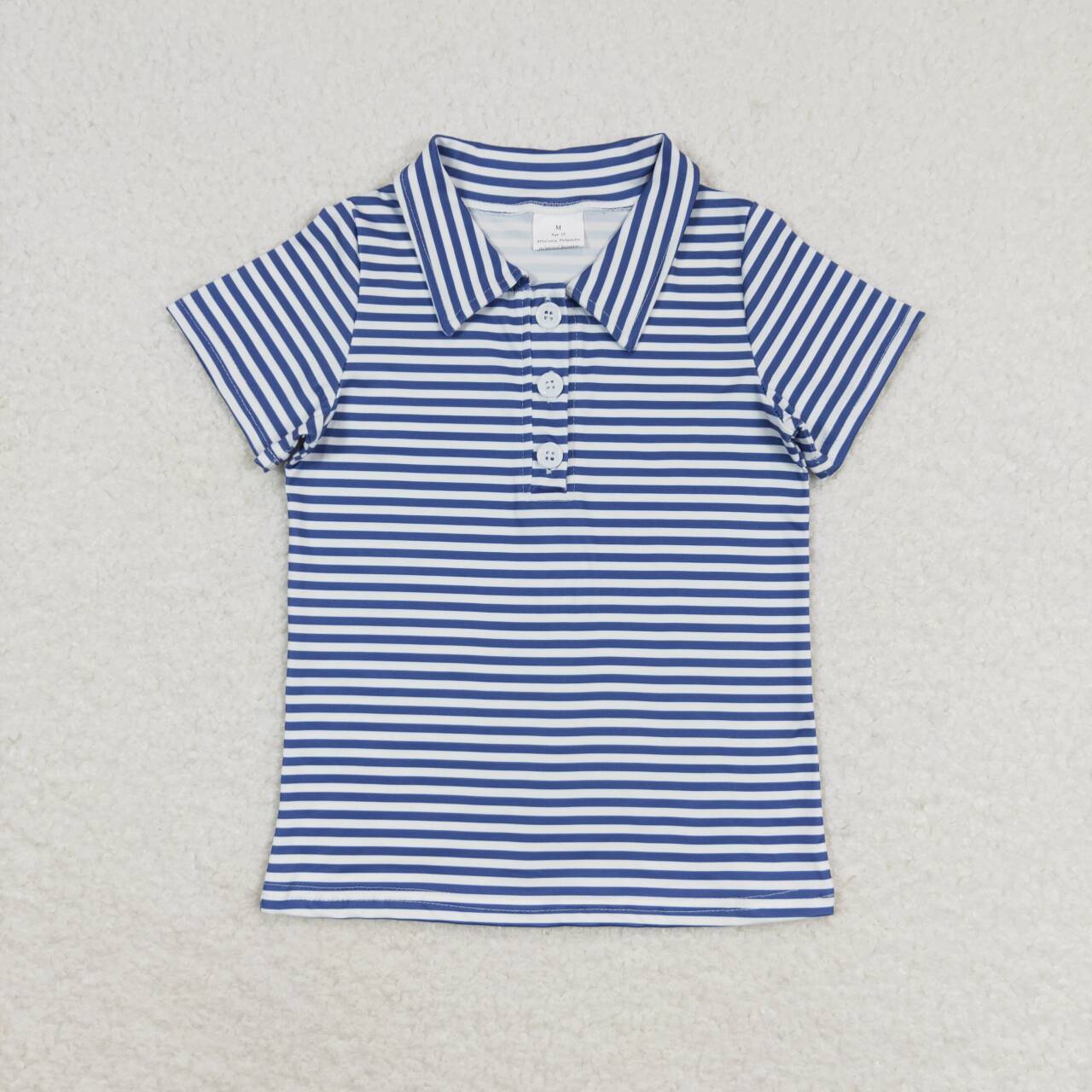 BT0654  Navy Stripes Print Boys Summer Polo Tee Shirts Top