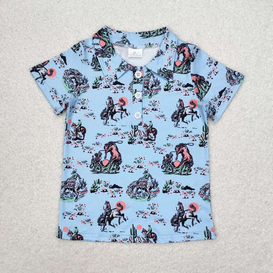 BT0661  Rodeo Print Boys Summer Western Tee Shirts Top
