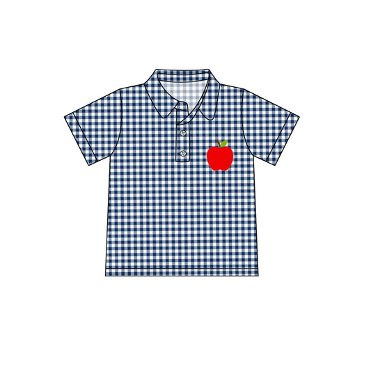 (Custom Design Preorder MOQ 5)  Apple Navy Plaid Print Boys Summer Polo Tee Shirts Top