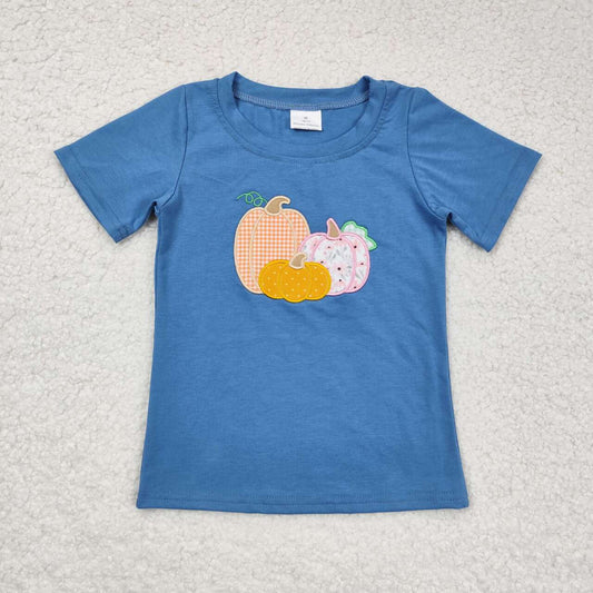 BT0675  Pumpkin Embroidery Print Boys Fall Tee Shirts Top