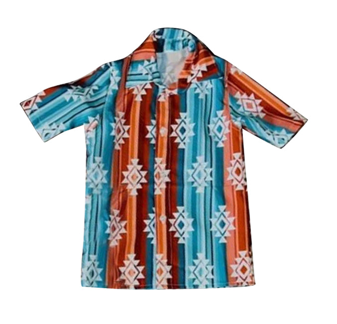 (Pre-order)BT0685  Aztec Print Boys Summer Western Tee Shirts Top