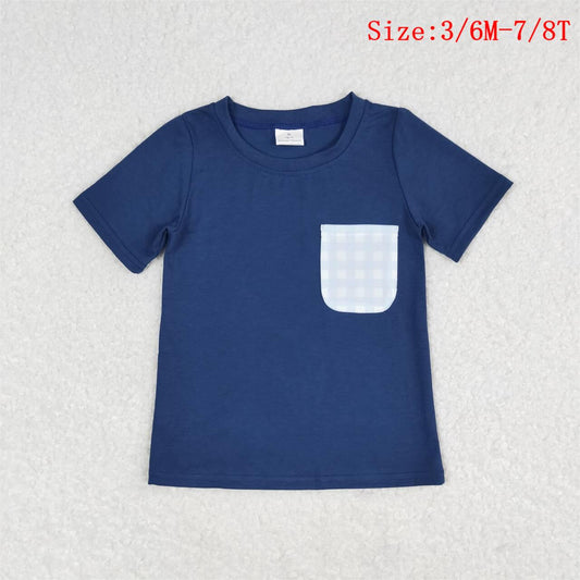 BT0705 Blue Plaid Pocket Boys Summer Tee Shirts Top