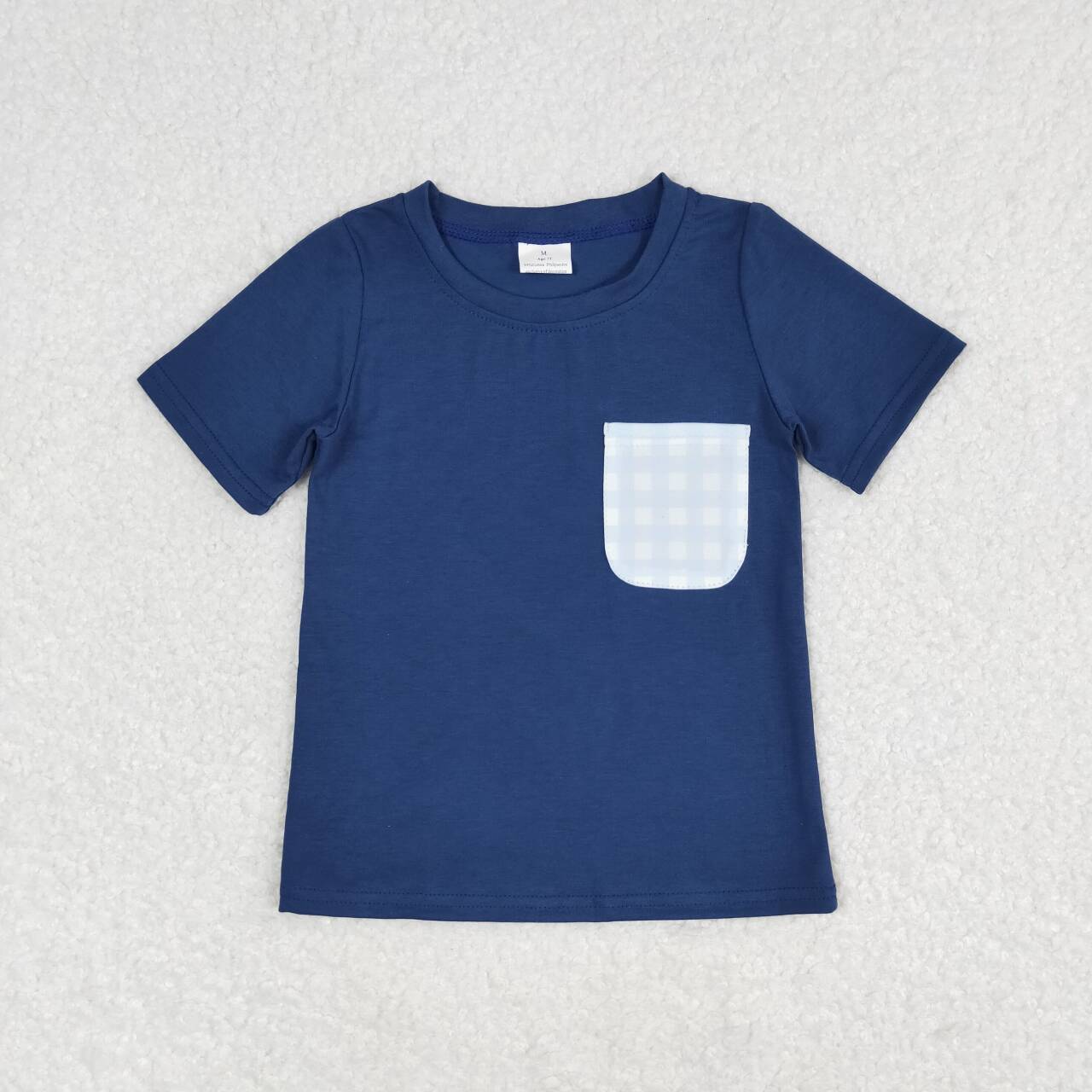 BT0705 Blue Plaid Pocket Boys Summer Tee Shirts Top