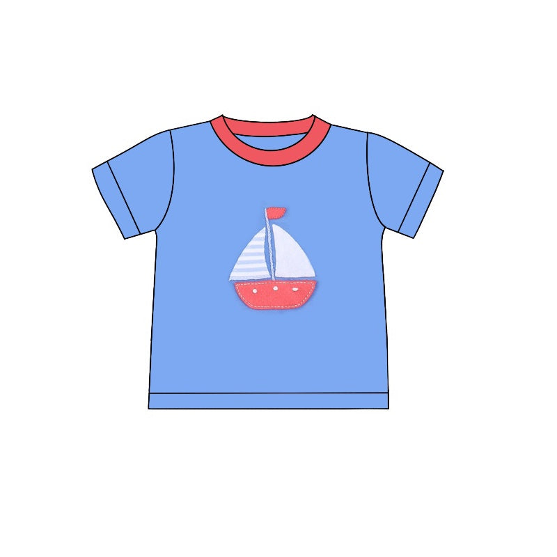 (Pre-order)BT0710 Sailboat Blue Print Boys Summer Tee Shirts Top