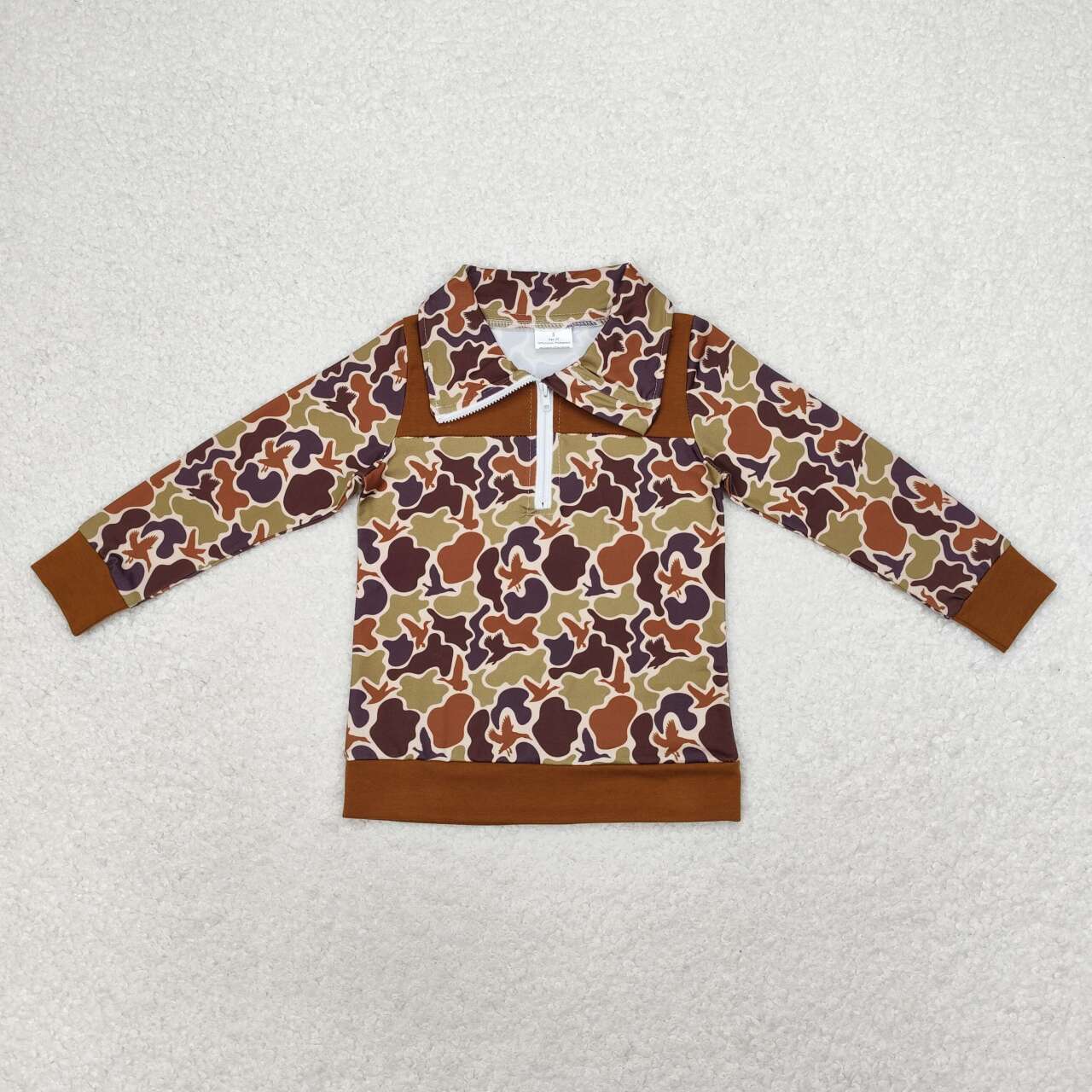 BT0712 Brown Camo Duck Print Boys Pullover Zipper Tee Shirts Top
