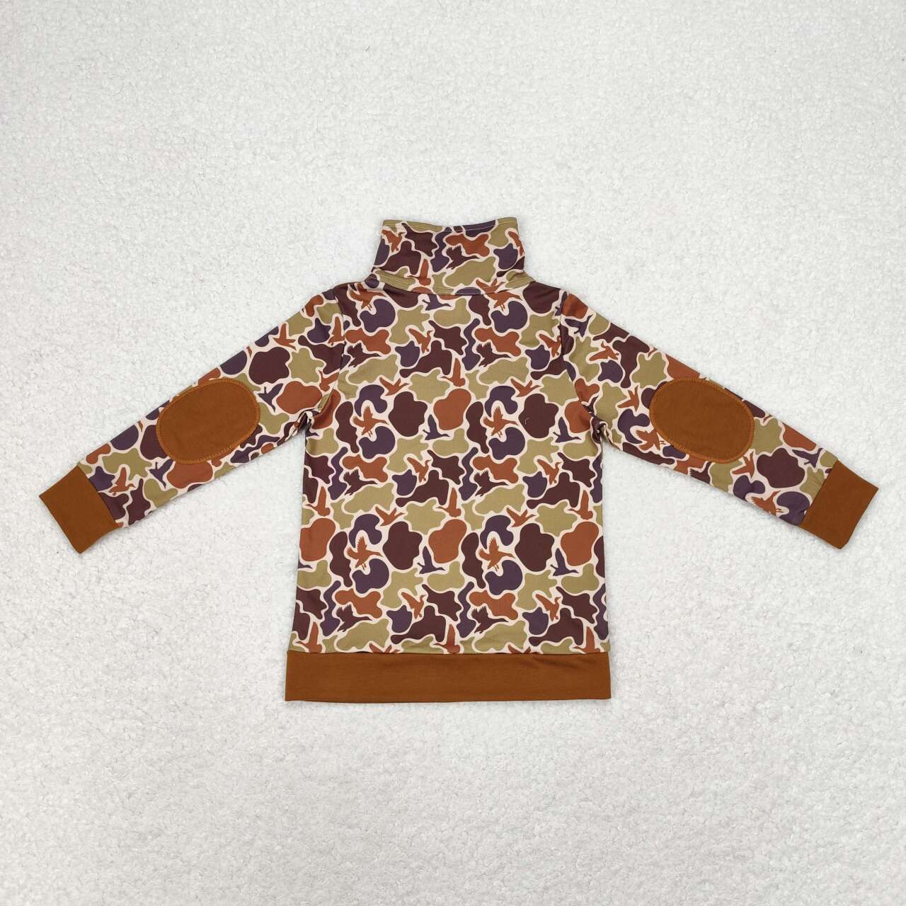 BT0712 Brown Camo Duck Print Boys Pullover Zipper Tee Shirts Top