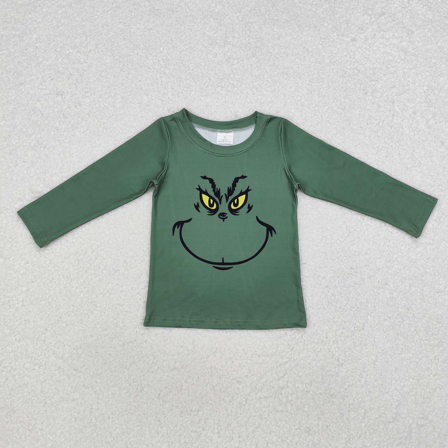 BT0725 Green Frog Face Print Boys Christmas Tee Shirts Top