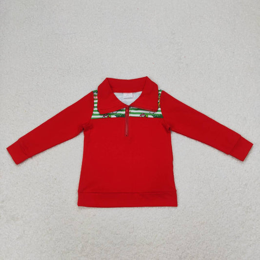 BT0726 Green Frog Vibe Print Boys Christmas Pullover Zipper Tee Shirts Top