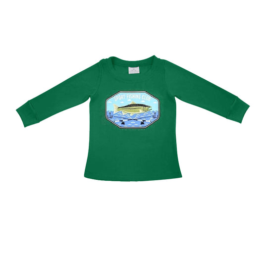 (Pre-order)BT0728 Fishing Green Print Boys Fall Tee Shirts Top