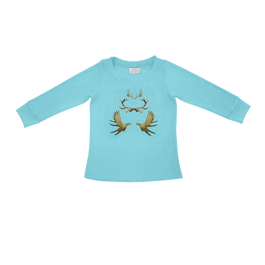 (Pre-order)BT0729 Deer Horn Blue Print Boys Fall Tee Shirts Top