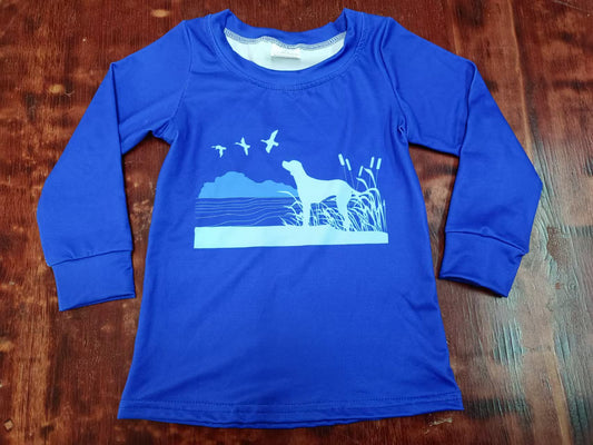 (Custom Design Preorder MOQ 3 ) Duck Dog Blue Print Boys Fall Tee Shirts Top