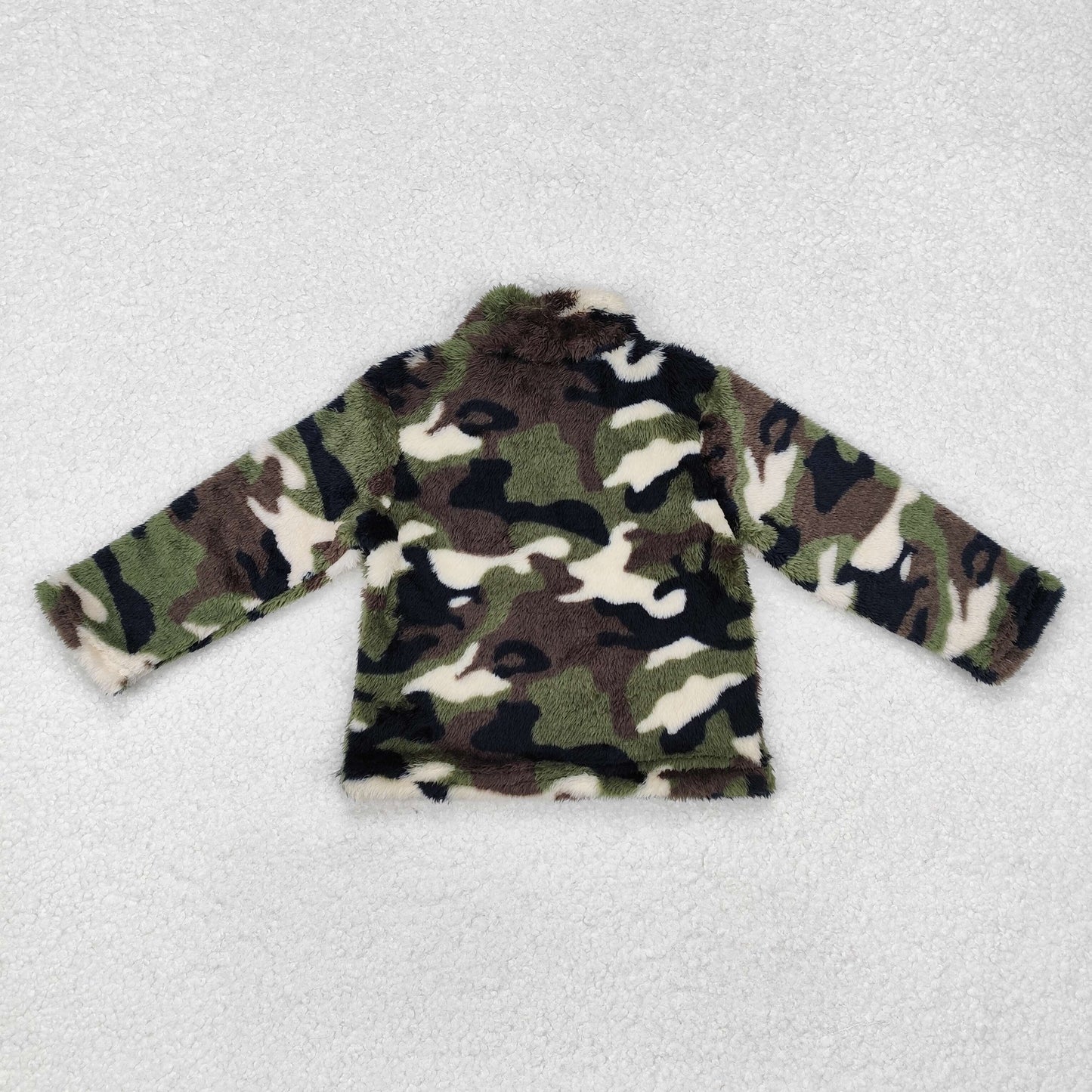 BT0737 Green Camo Print Zip Winter Thick Pullover Boys Sherpa Western Top