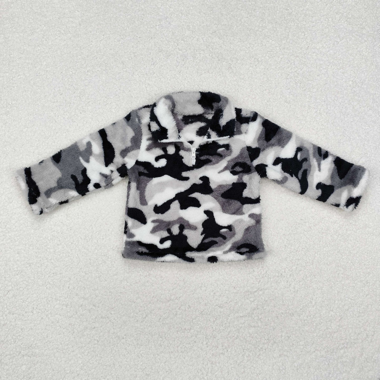 BT0744 Grey Camo Print Zip Winter Thick Pullover Boys Sherpa Western Top