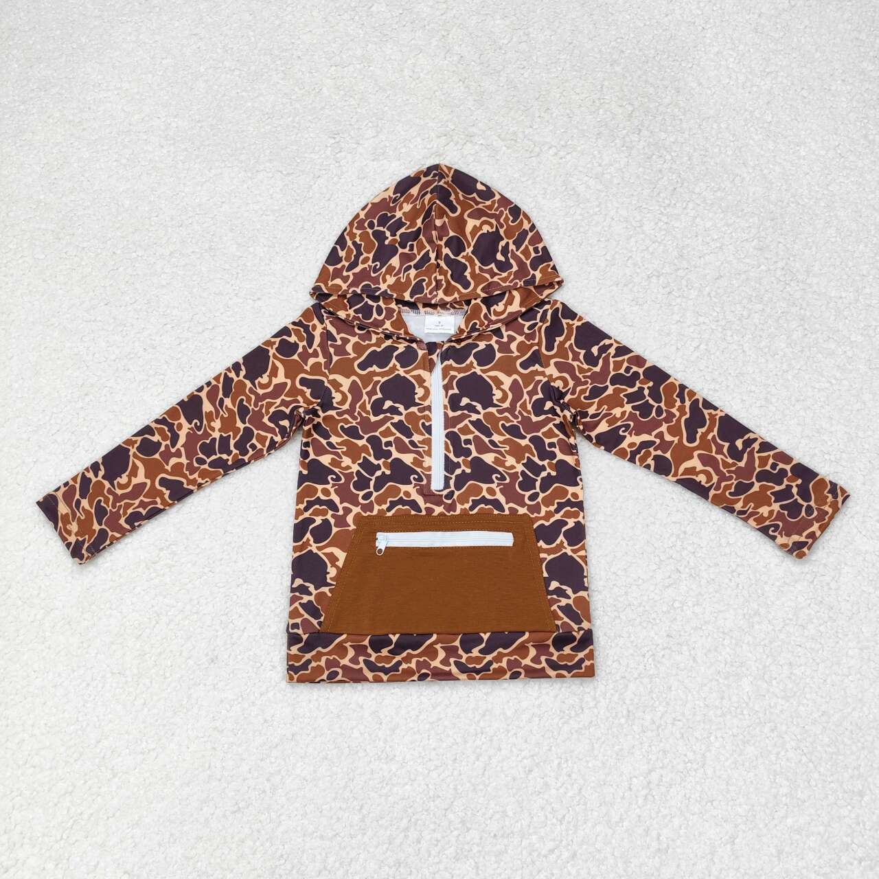 BT0746 Brown Camo Print Boys Pullover Hoodie Tee Shirts Top