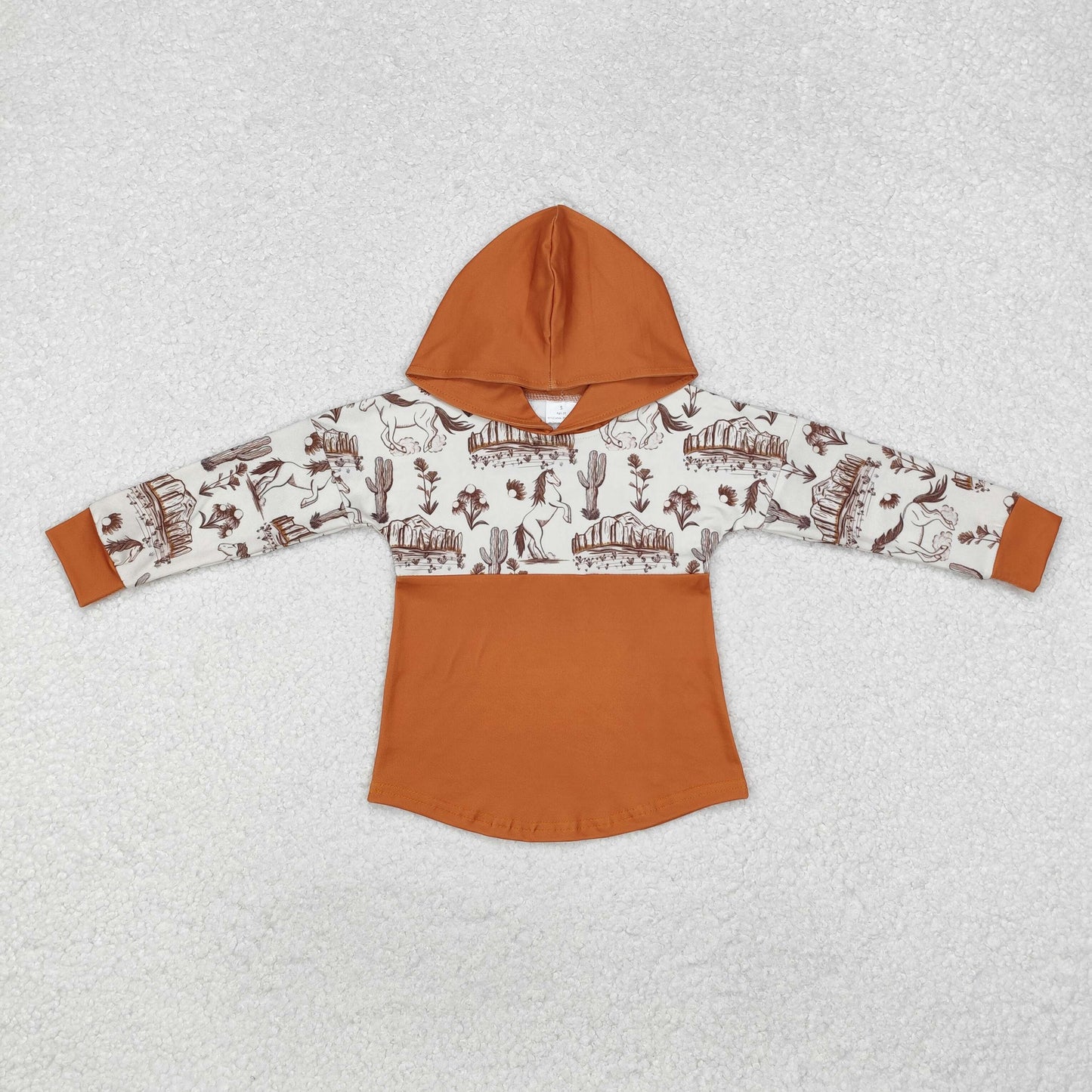 BT0750 Horse Brown Print Boys Hoodie Western Tee Shirts Top