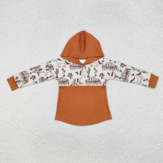 BT0750 Horse Brown Print Boys Hoodie Western Tee Shirts Top