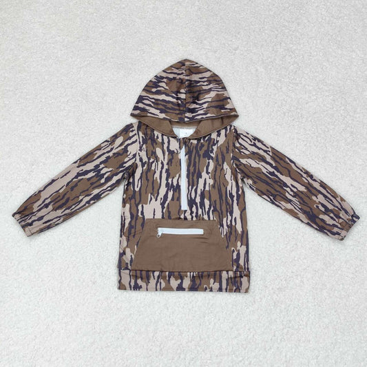 BT0753 Camo Print Pocket Boys Hoodie Zipper Tee Shirts Top