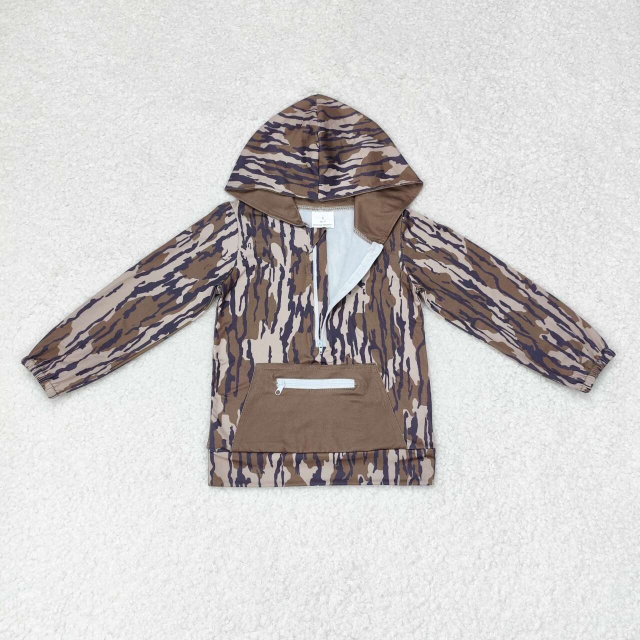 Camo Print Pocket Sibling Hoodie Zipper Tee Shirts Top