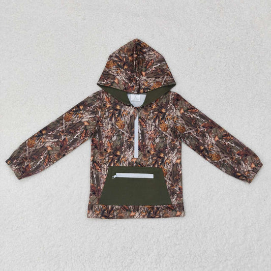 BT0756 Branch Camo Print Pocket Boys Hoodie Zipper Tee Shirts Top