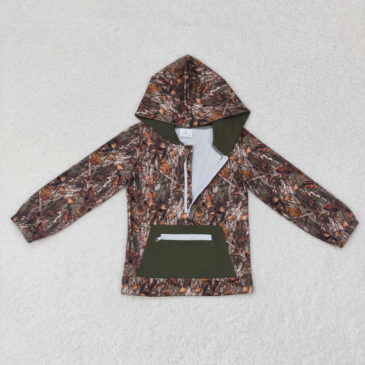 BT0756 Branch Camo Print Pocket Boys Hoodie Zipper Tee Shirts Top