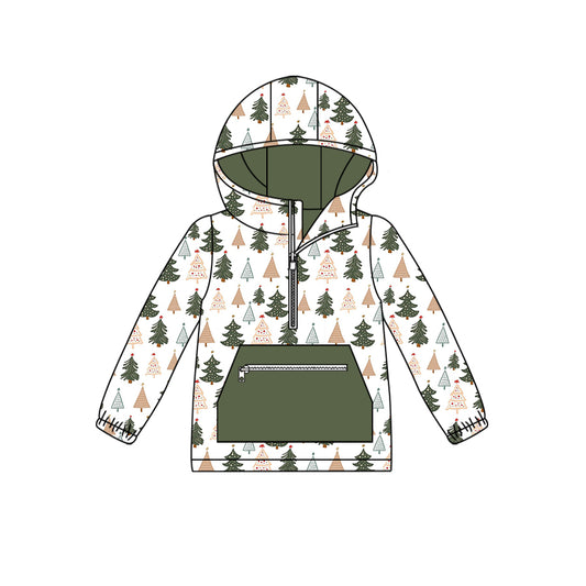 (Pre-order)BT0757 Christmas Tree Print Pocket Boys Hoodie Zipper Tee Shirts Top