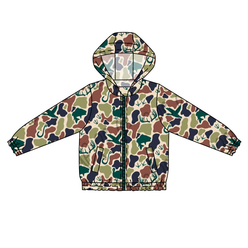 (Pre-order)BT0764 Duck Camo Print Pocket Boys Hoodie Zipper Jacker Top