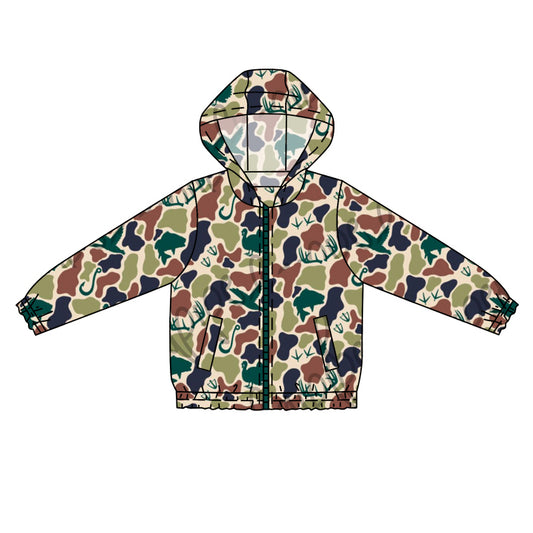 (Pre-order)BT0764 Duck Camo Print Pocket Boys Hoodie Zipper Jacker Top