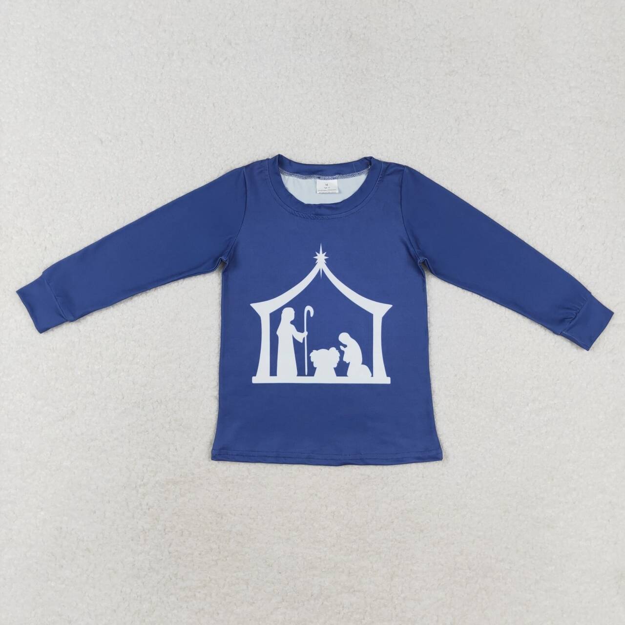 BT0774 Nativity Navy Print Boys Fall Tee Shirts Top