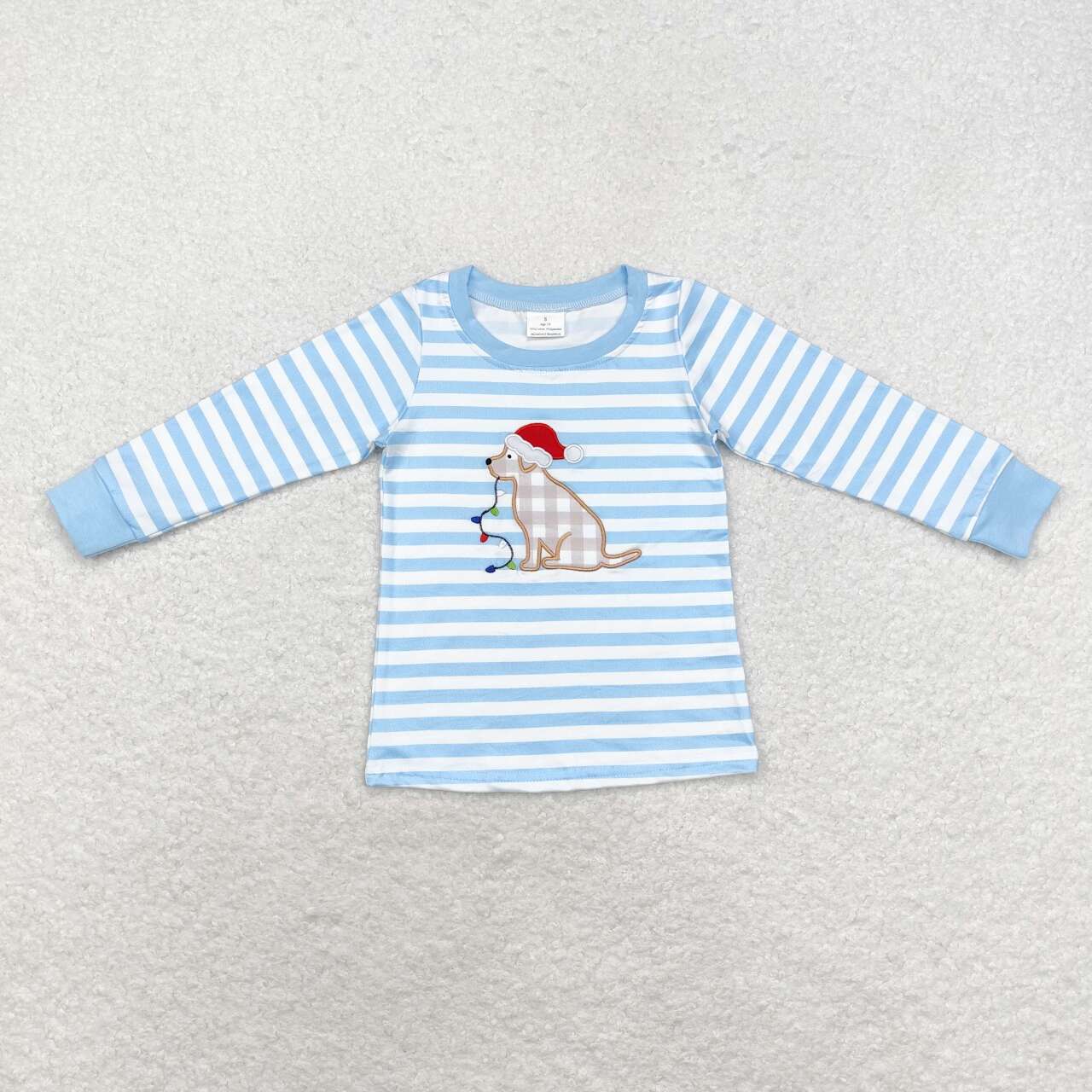 BT0791 Dog Embroidery Stripes Print Boys Christmas Tee Shirts Top