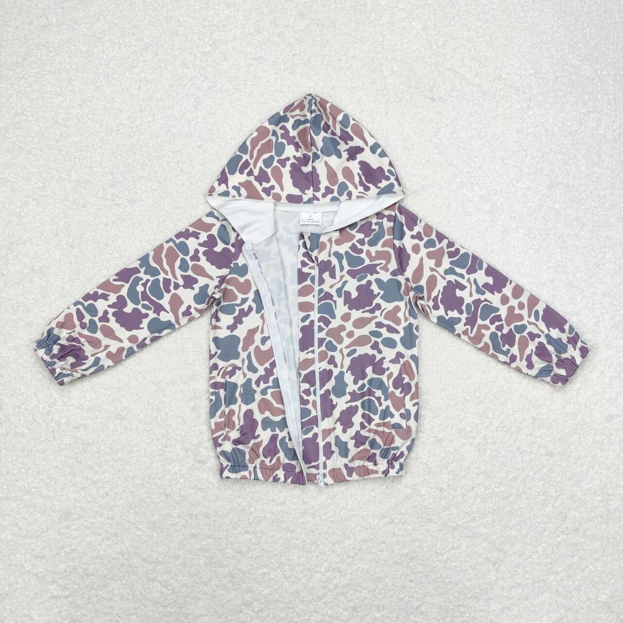 BT0793 Gray Camo Print Pocket Boys Hoodie Zipper Jacket Top