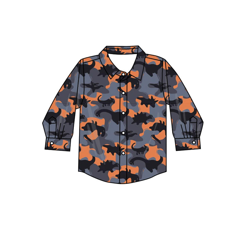 (Pre-order)BT0802 Camo Dino Print Boys Fall Tee Shirts Top