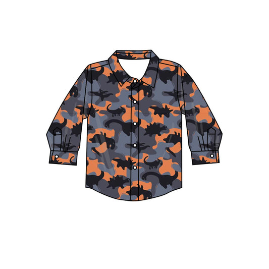 (Pre-order)BT0802 Camo Dino Print Boys Fall Tee Shirts Top