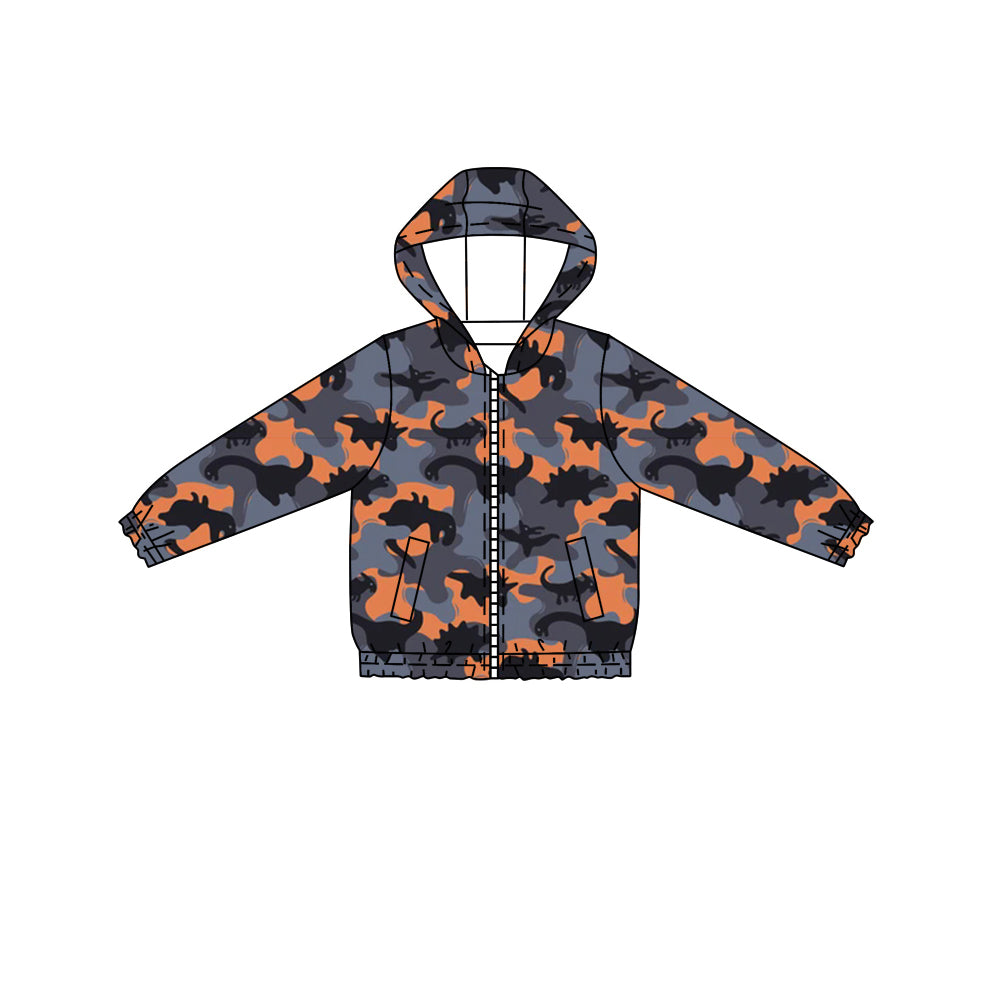 (Pre-order)BT0803 Camo Dino Print Boys Fall Hoodie Zipper Jacket Top