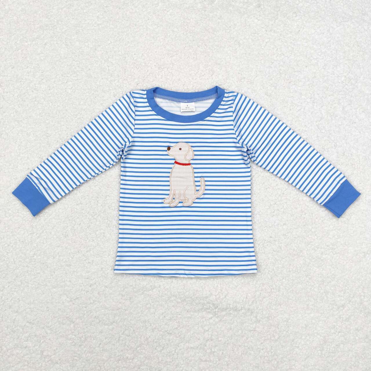 Dog Embroidery Blue Stripes Print Sibling Matching Clothes