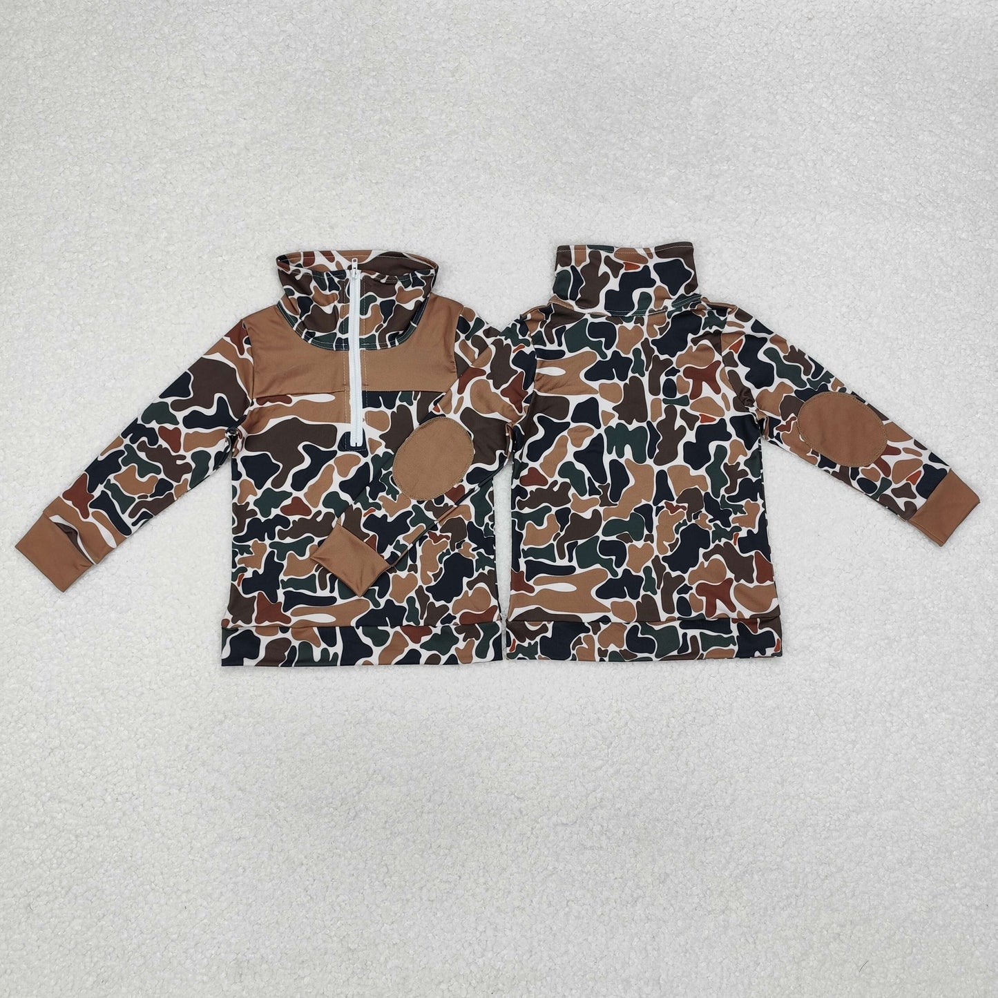 BT0810 Brown Camo Print Boys Fall Pullover Zipper Tee Shirts Top