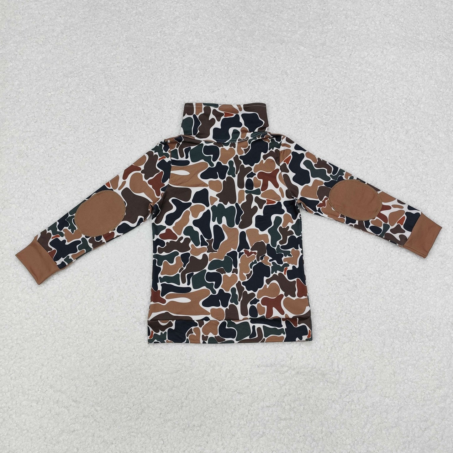 BT0810 Brown Camo Print Boys Fall Pullover Zipper Tee Shirts Top